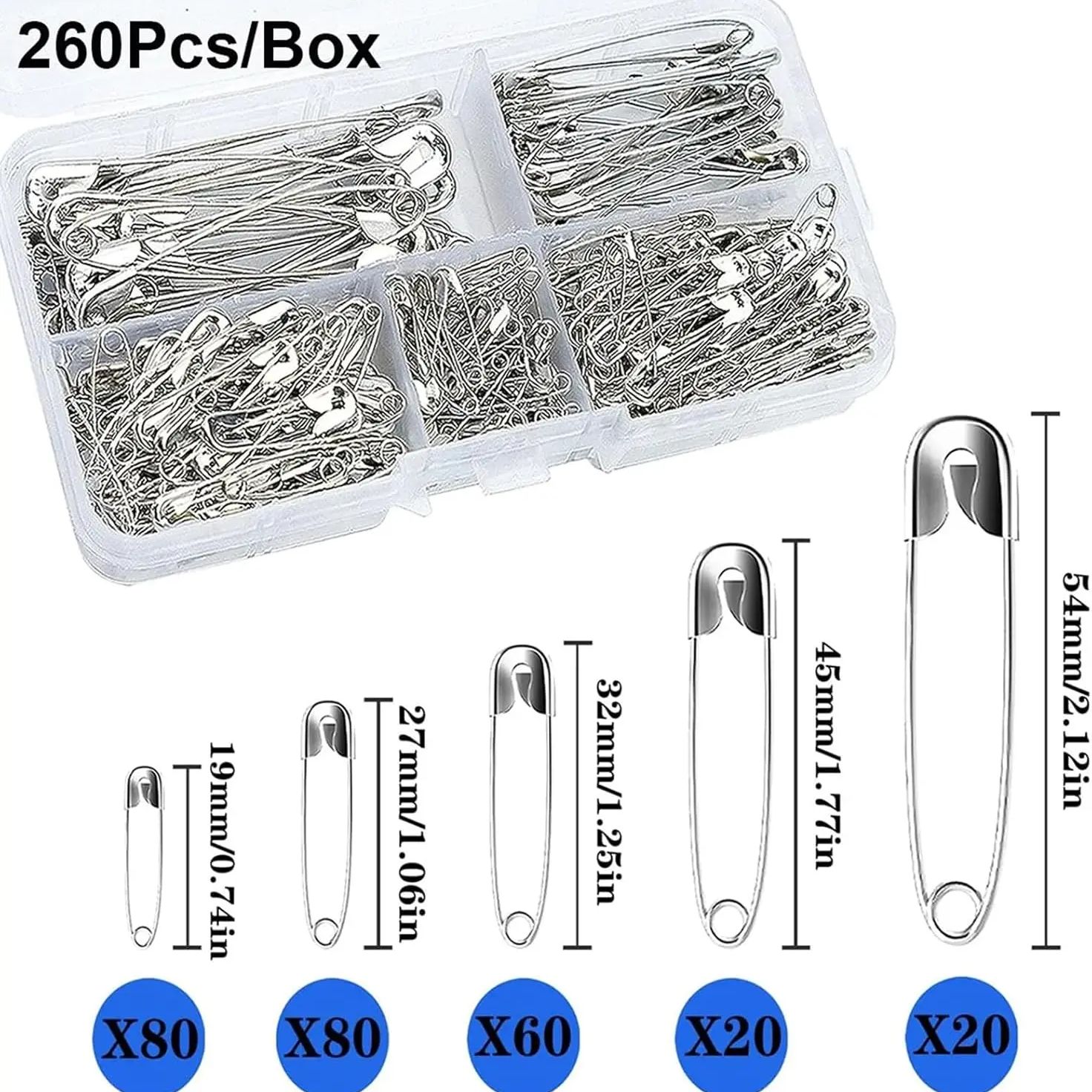 Sewing Tas - Silver Safety Pins Kit With Storage