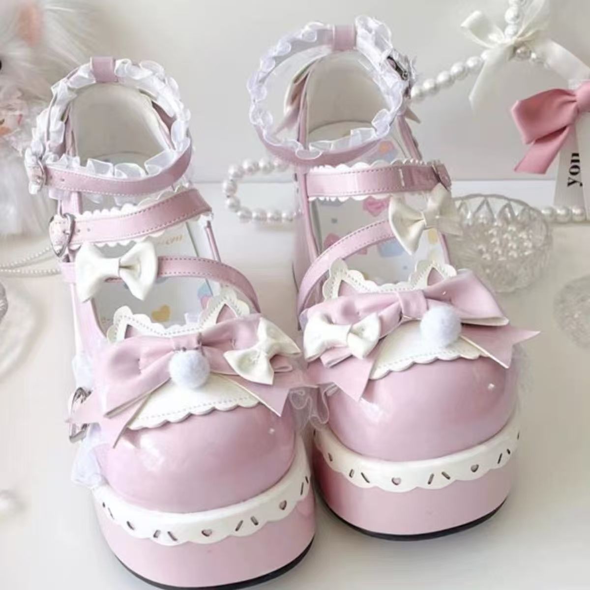 Sewing Nylon - Lovely Girls Lolita Sweet Bowknots Platform