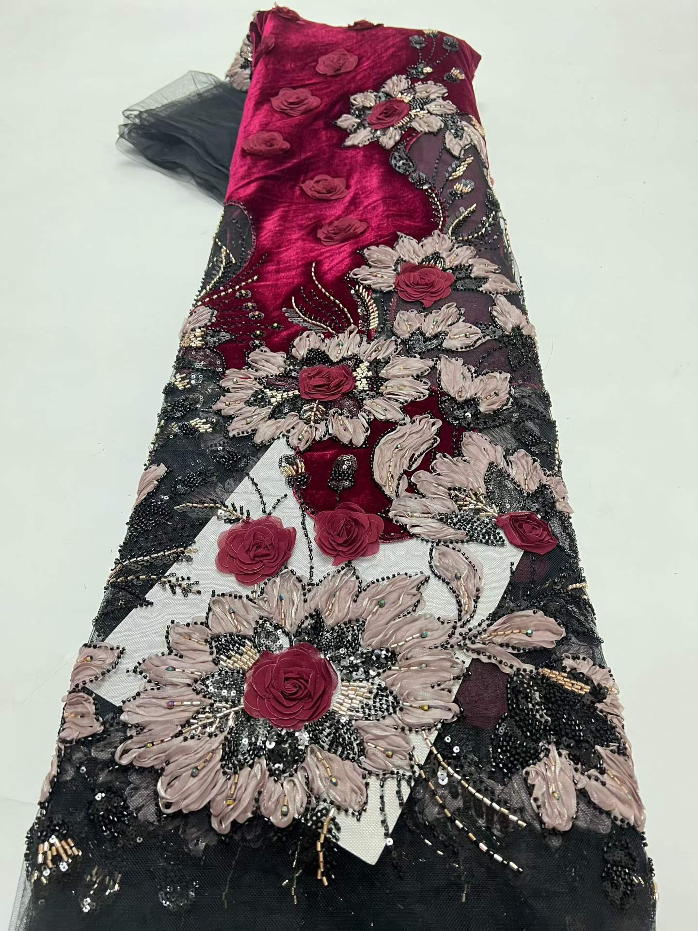 Luxury African Velvet Red Bead - огляд і ціна Sewing Velvet Fabric