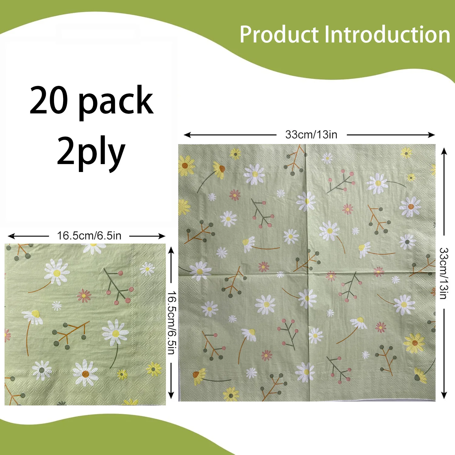 Chamomile Printed Napkin Green - огляд і ціна Pattern Tissue Paper